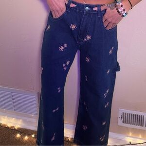 dELiA*s Dark Blue Baggy Jeans with Pink Floral Detail